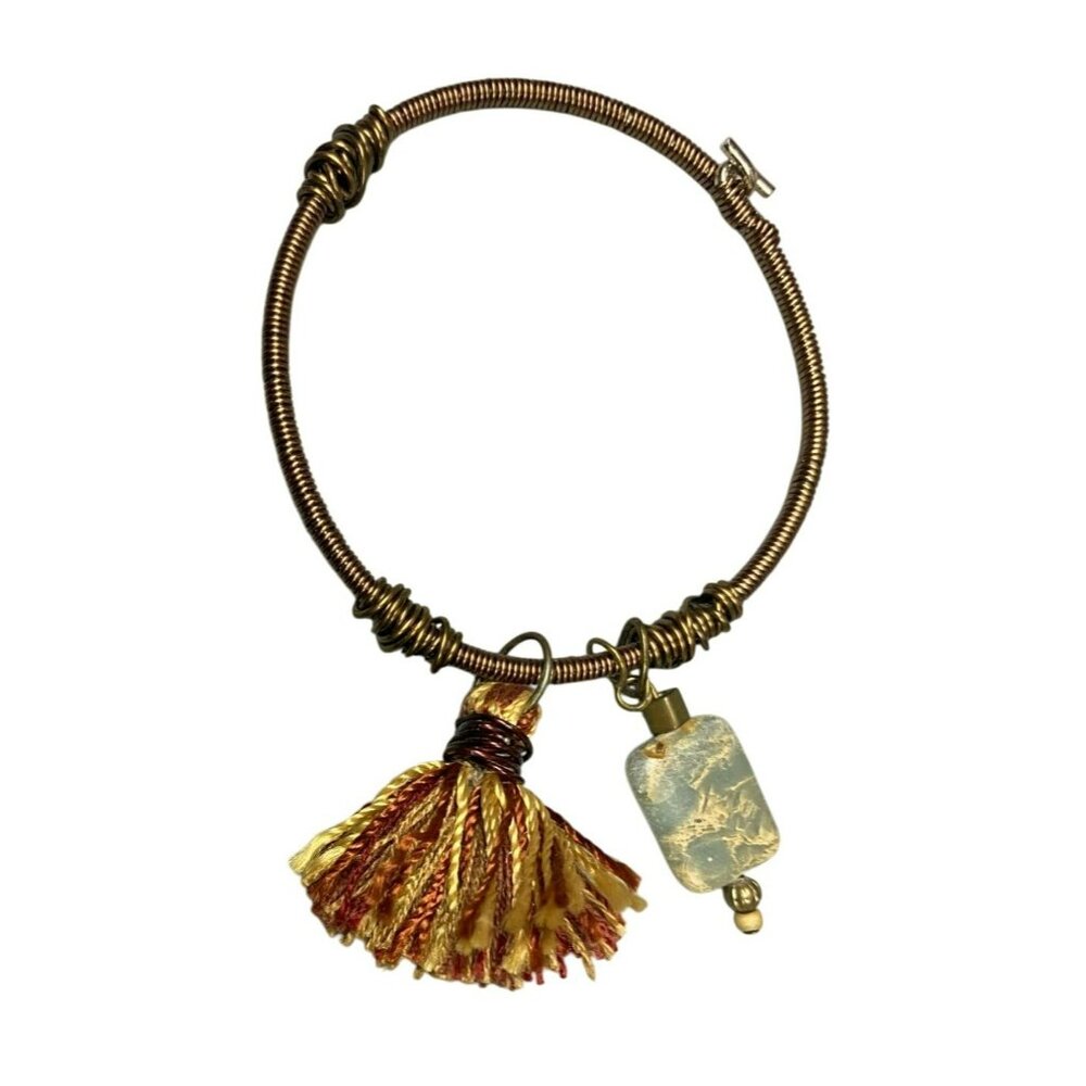Handcrafted Wire Wrapped Tassel & Stone Keychain With Hook Closure